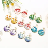 multicolor natural flower drop earrings fashion sequins pearls immortal flower resin earring pressed real dried flower jewelry
