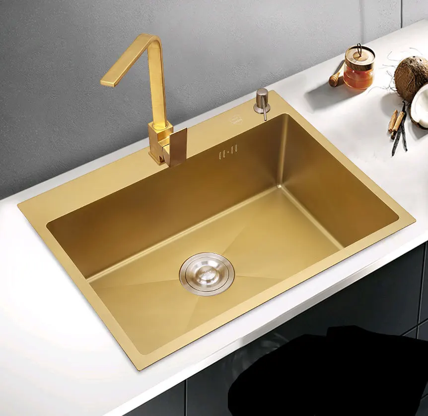 Gold Double Bowel Kitchen Sink 304 Stainless Steel Kitchen Sink Above Counter with Strainer Drain Hair Catcher Send From Brazil images - 6