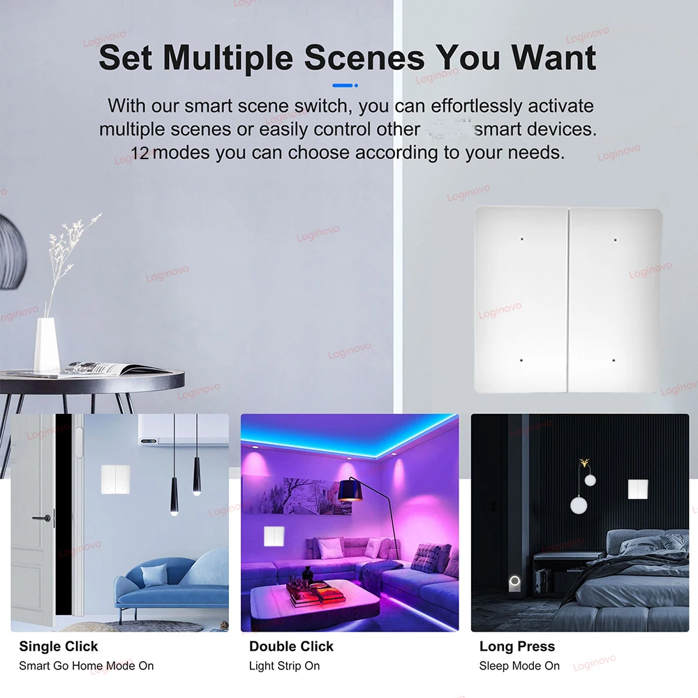 Фото 4Gang Zigbee Smart Scene Switch Беспроводной кнопочный контроллер с питанием от батареи 12 вариантов сцен для домашнего помощника 2MQTT №5