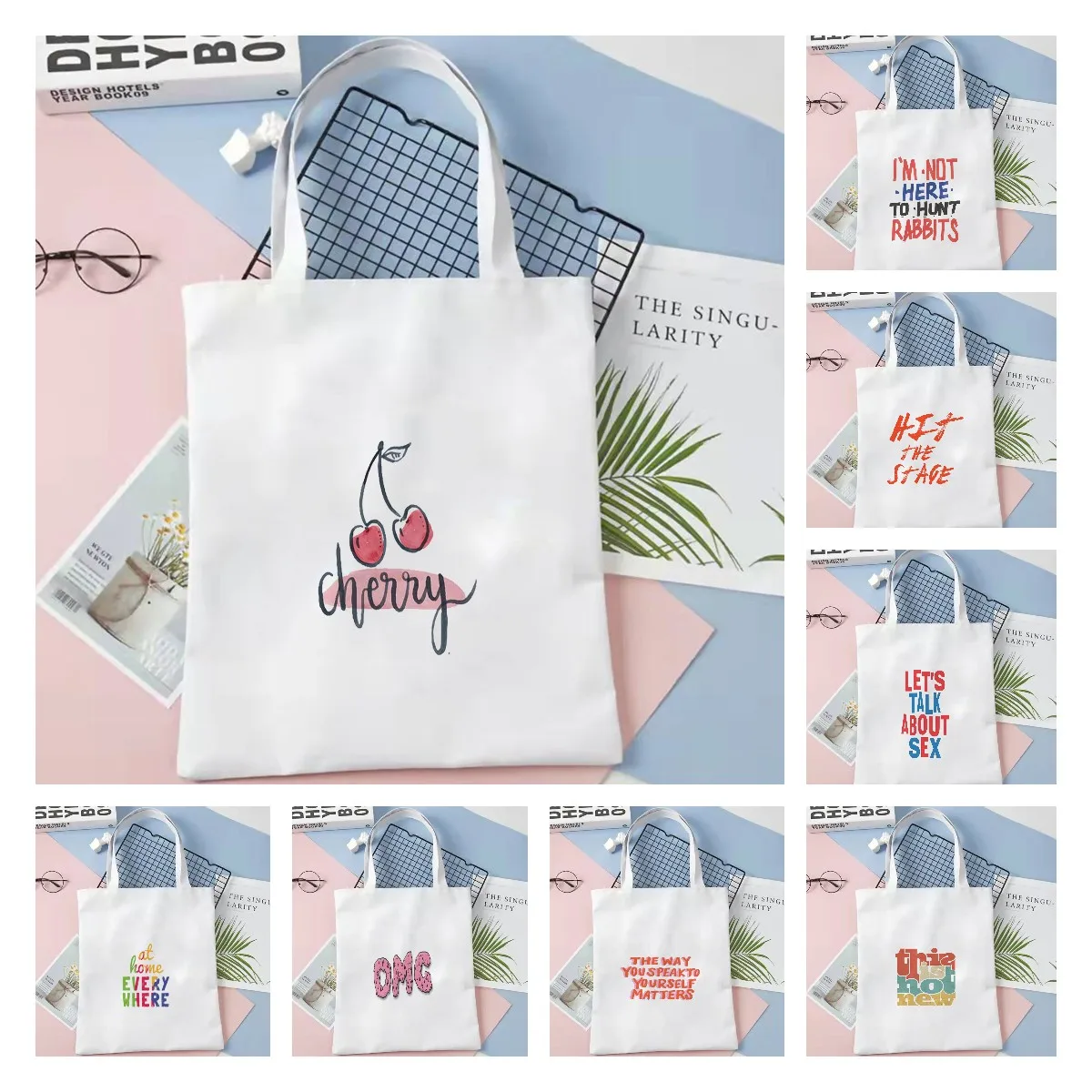 

English Shoulder Bag Canvas Bag Harajuku Shopper Bag Fashion Casual Summer Shoulder Bags Tote Shopper Bag Printed Totebag