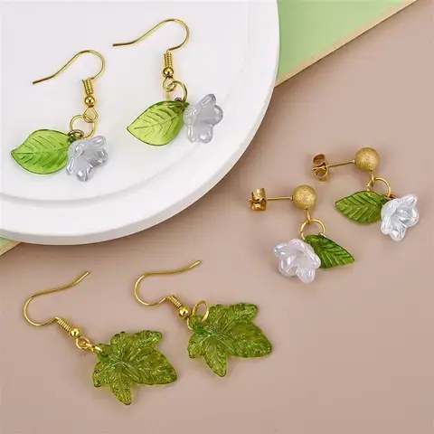 Аксессуары для бижутерии SEVENWELL Акриловые бусины листья зеленые