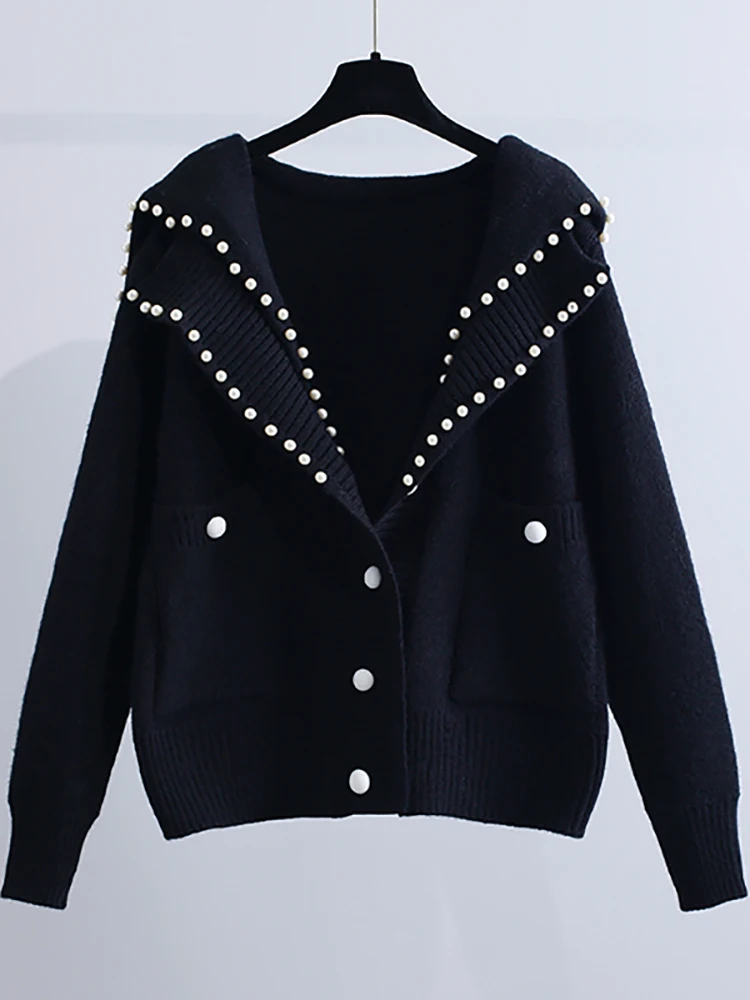 Брендовая скидка с бусинами свитер матросским воротником кардиган женская