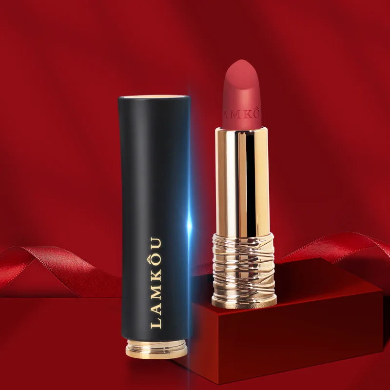 

Matte Lipstick Velvet Matte Small Waist Lipstick Does Not Fade No Stain on Cup Lip Lacquer Lip Gloss 196#