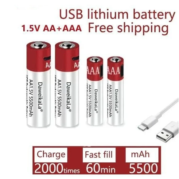 Литий-ионная аккумуляторная батарея AAA AA USB 1 5 В 5500 мАч / литий-ионная Часы для