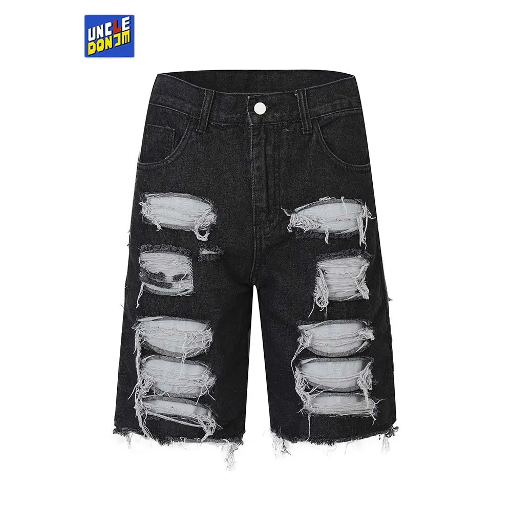 

Ripped Frayed Denim Shorts Men's Hip Hop Punk Loose Straight Cropped Pants Summer Fashion Casual Y2k Hip Hop Baggy Shorts