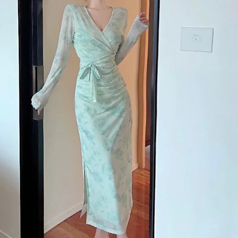 Французский винтажный нежный стиль с высокой талией утягивающее платье-майка