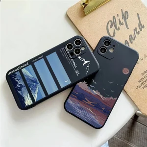 ink painting mountains and rivers phone case for funda iphone 11 13 pro max 12 mini x xr xs 6 6s 7 8 plus black celular free global shipping