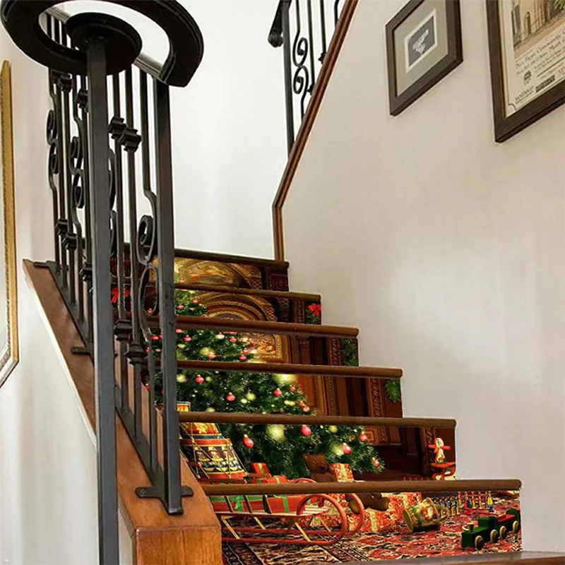 

6PCS/Set Christmas Creative Stair Stickers Simulation 3D Xmas Tree DIY Home Wall Sticker Decoration Christmas Party Supplies