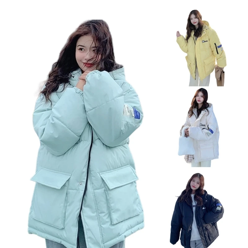 

Женская стеганая куртка оверсайз, зимние теплые пуховики, легкий утеплитель с карманами, повседневные пуховики