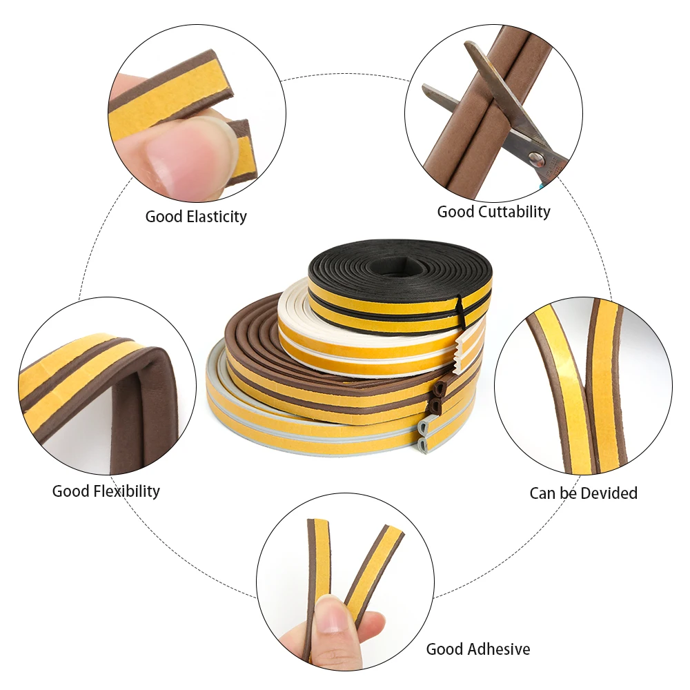 5 meters door window seals strip window gasket self adhesive weatherstrip for door house window foam soundproof collision strip free global shipping
