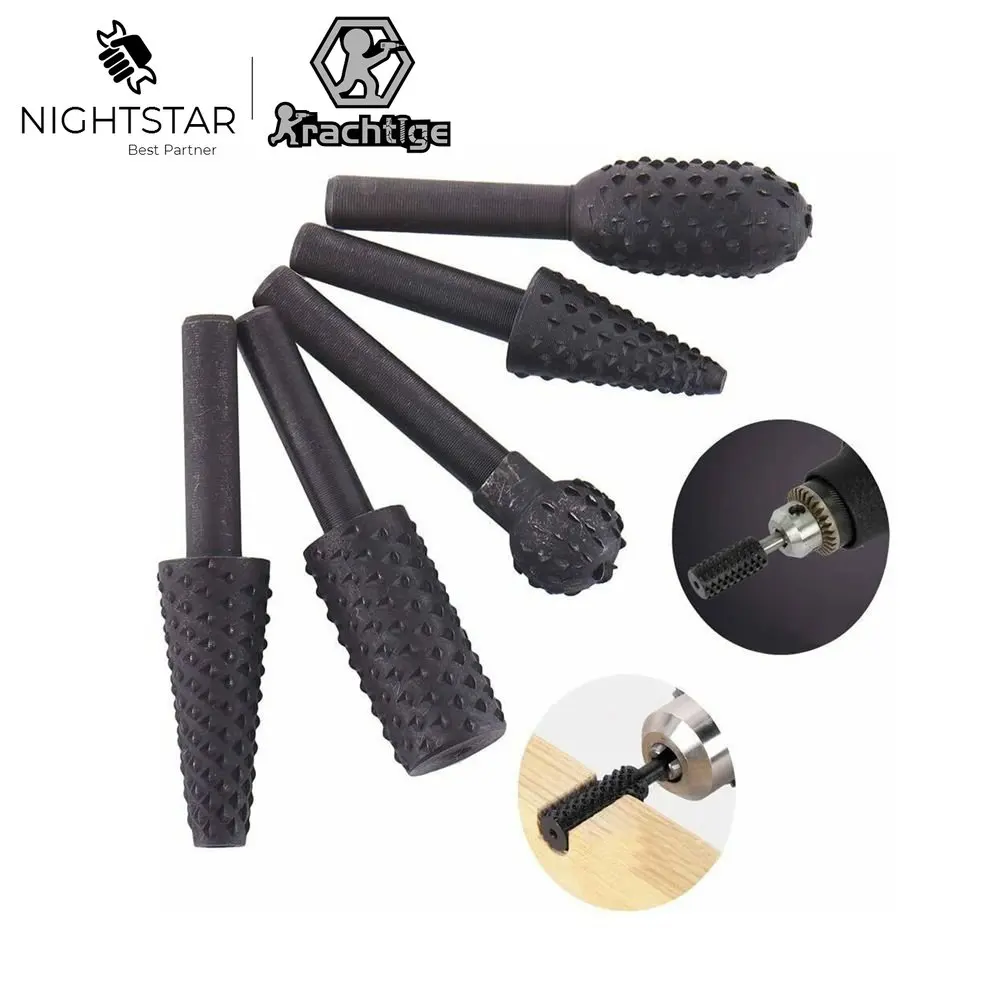 5Pcs Rotary Rasp HSS Grinding Head Power Tool Woodworking Cutter Drill Bits Rotary Craft Files Shank 1/4
