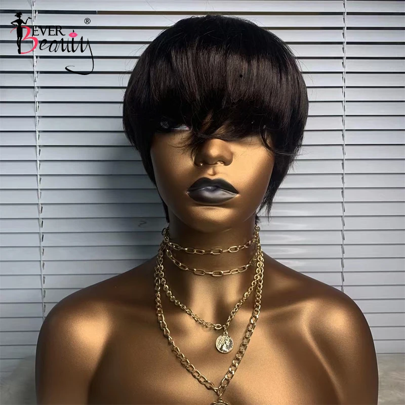 Короткий парик с вырезами фальшивой прямые человеческие волосы парики челкой