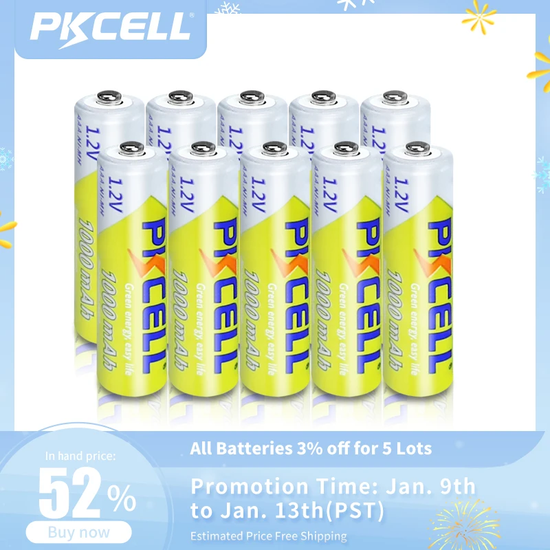  10PCS PKCELL 1.2v NI-MH AAA Battery 3A 1000MAH AAA Rechargeable Battery aaa nimh battery batteries rechargea for flashlight toys 