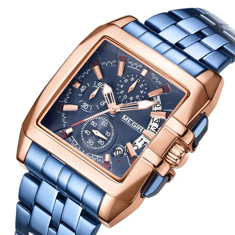

Mens Watches Top Brand Luxury Stainless Steel Blue Waterproof Quartz Watch Men Fashion Chronograph Male Sport Military Watch
