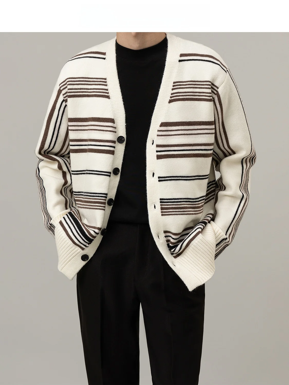 Twen Five осенне-зимний полосатый кардиган-свитер мужской корейский повседневный High