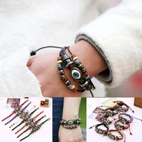 bracelet beaded cowhide multi strand adjustable wax rope bracelet eye couple leather bracelet fashion jewelry party gift