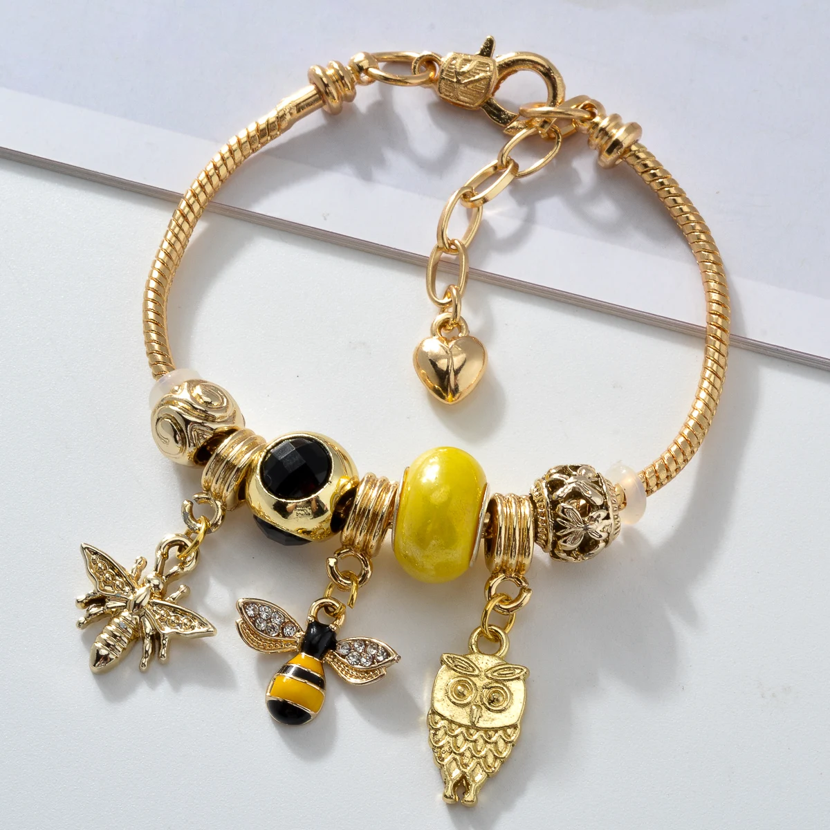 Браслет Pandora из нержавеющей стали золотого цвета браслет с зеленым цирконом