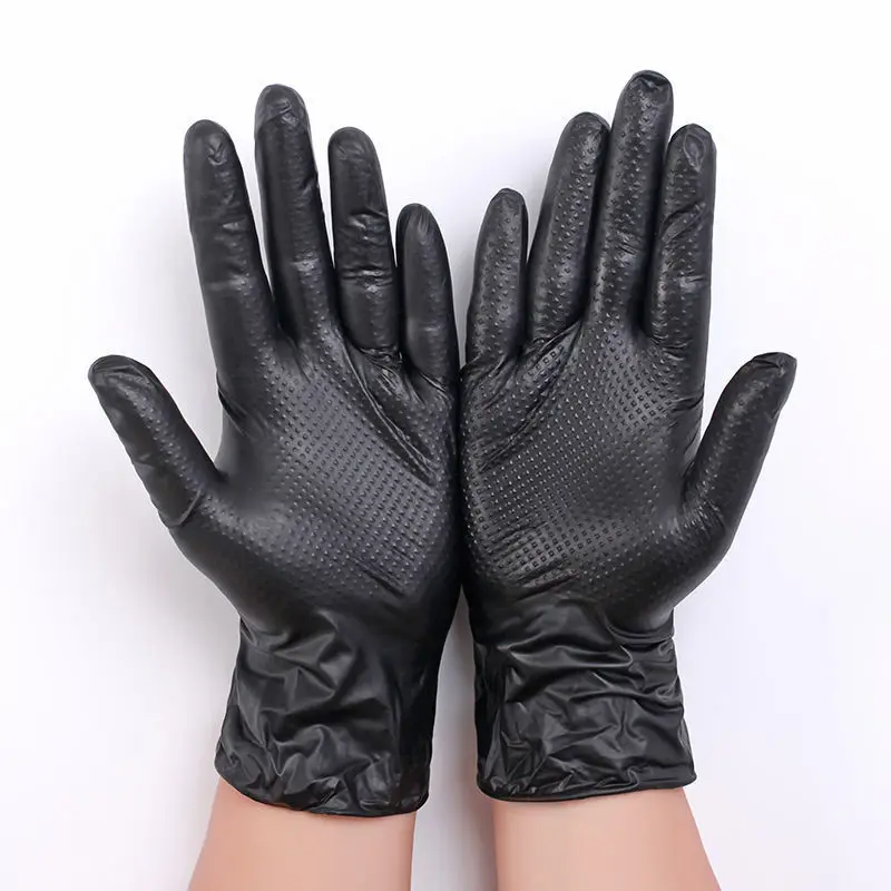 

Gloves Nitrile Extra Strong 6mil 8mil 50PCS Black Orange Diamond Pattern Safety Work Gloves Synthetic Nitrile Gloves Powder Free