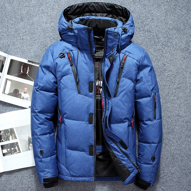 -20 Degree Winter Men's Clothing White Duck Down Jacket Thicken Warm Snow Coats Male Hooded Windbreaker Down Parkas Outerwear