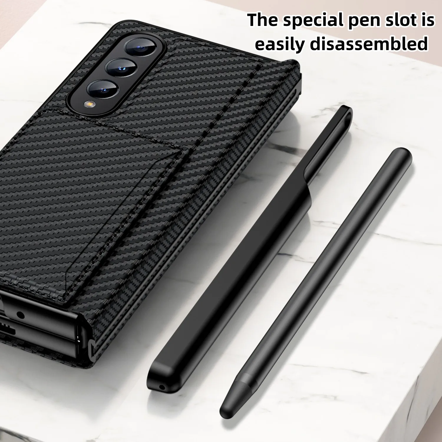 Card Package Pen Holder Case For Samsung Galaxy Z Fold 4 5G Leather Cover Plain Lether Shockproof With Detachable Pen Slot Capa