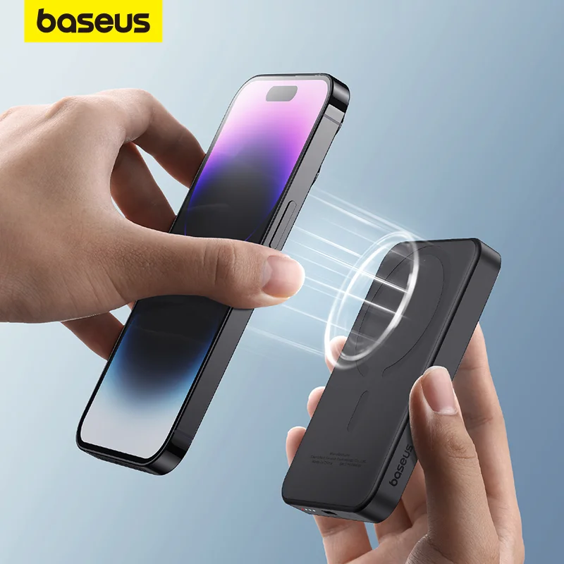 Baseus Magsafe Mini Power Bank 5000mah Magnetic Wireless Charger For iPhone 15 Pro Max, 20W Wired Fast Charging