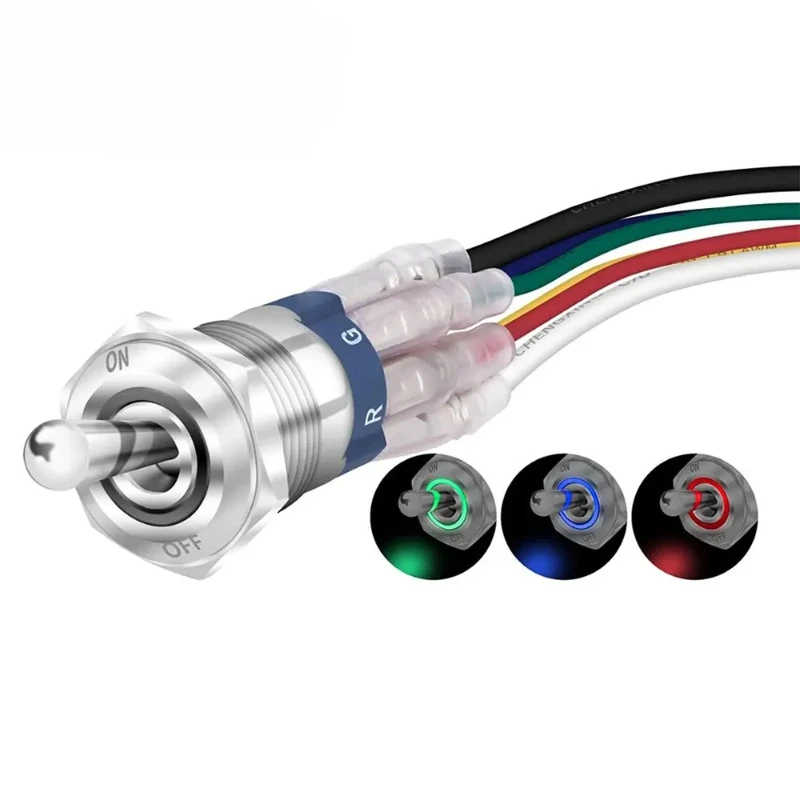 

Водонепроницаемый кулисный переключатель для морской лодки 12 В 24 В 16 мм автомобильный тумблер ВКЛ-ВЫКЛ с фиксацией RGB тройной светодиод SPST IP67