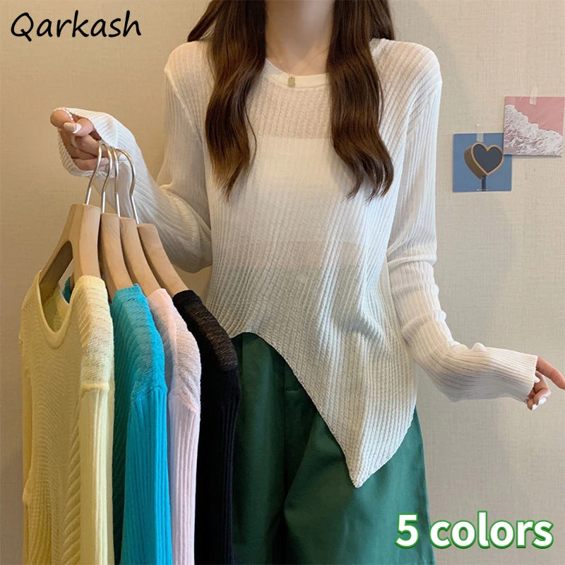 

Футболка с длинным рукавом тонкая летняя Солнцезащитная модная облегающая пикантная Милая Нежная Праздничная Повседневная Базовая Универ...