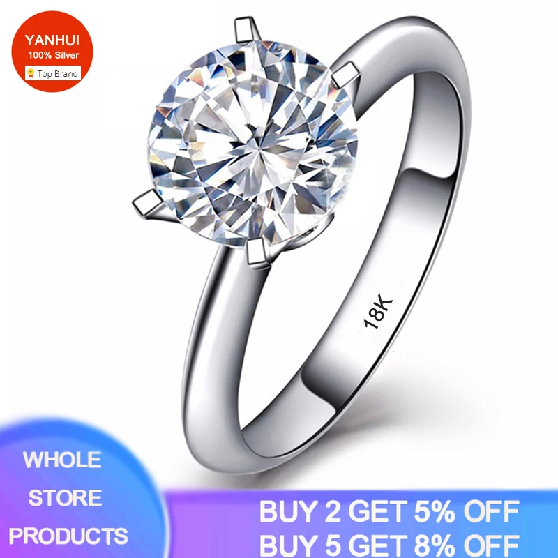 

Up 90% Off! Luxury Inoxidable 18K White Gold Color Ring High Quality Gift Jewelry Natural Round Zirconia Diamond Wedding Band