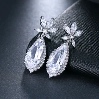 gmgyq new fashion shiny luxury zirconia flower with big water drop earrings for women wedding party gift
