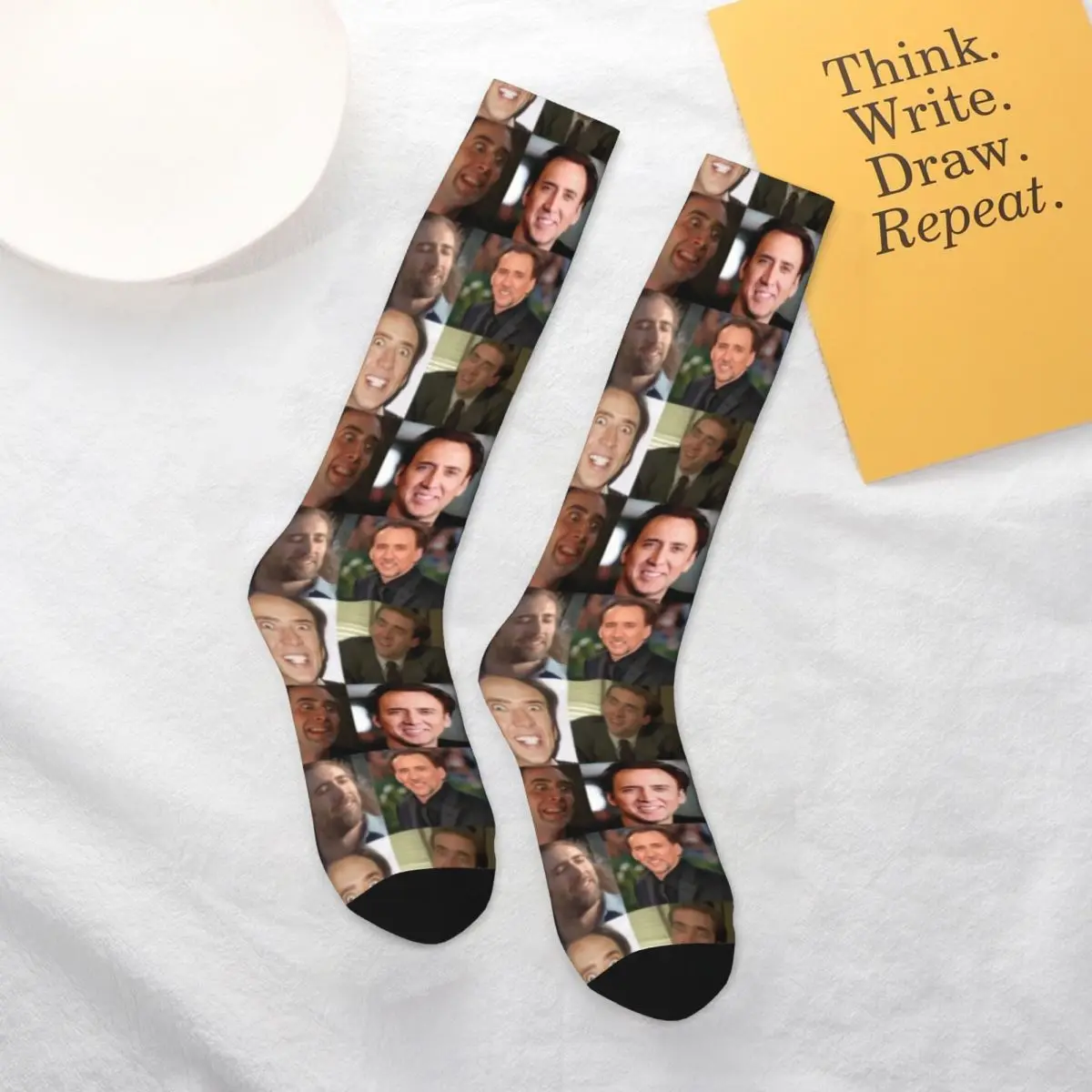 

Meme Collage Socks Nicolas Cage Creative Retro Mid Stockings Large Chemical Fiber Unisex Home Socks