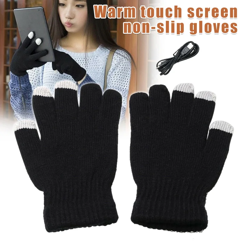 

Heating Gloves Winter Men Women Hand Warmer Heated Knitted Mittens 5V USB Skiing