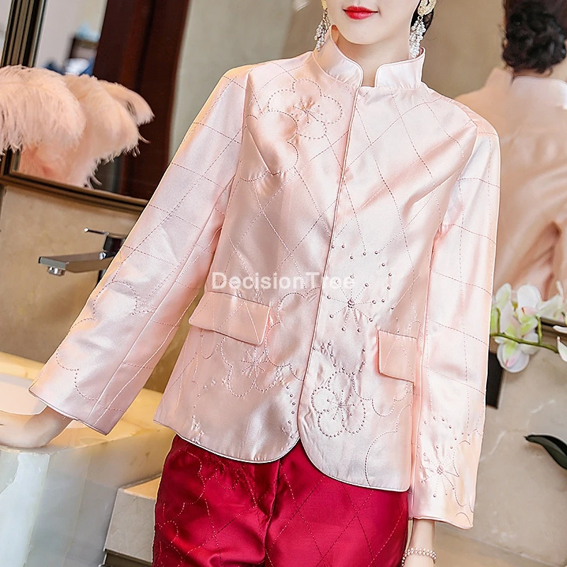 

2022 ladies satin cheongsam blouse elegant qiapo shirts full sleeve qipao tops chinese vintage stand collar cheongsam blouse