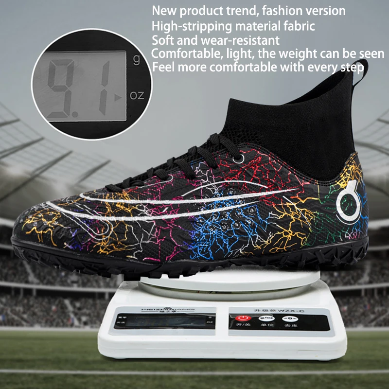 Men Soccer Shoes TF/FG Sell Well High Ankle Adult Child Football Boots Turf Kids Indoor Futsal Football Training Sneakers 33-48#