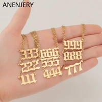 anenjery 316l stainless steel number necklace angel lucky number pendant necklace 111 666 999 men women necklace