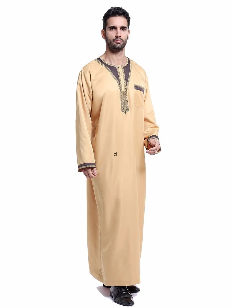 Muslim Islamic Clothing Men Jubba Thobe Pocket O Neck Kimono Long Robe Saudi Musulman Wear Abaya Caftan Islam Dubai Arab Dress