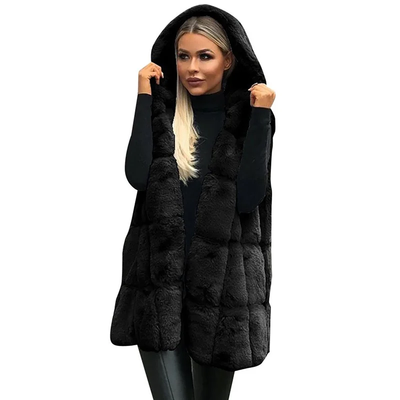 Autumn Winter Waistcoat Cashmere Cardigan Luxury Fleece Coat Women Plush Faux Fur Solid Color Casual Sleeveless Warm Vest Jacket