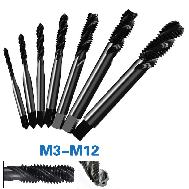 

M3-M12 5/7pcs HSS Machine Screw Thread Metric Plug Tap Drill Set Nitriding Coated Metric Spiral Flute for Metal Wood Tapping