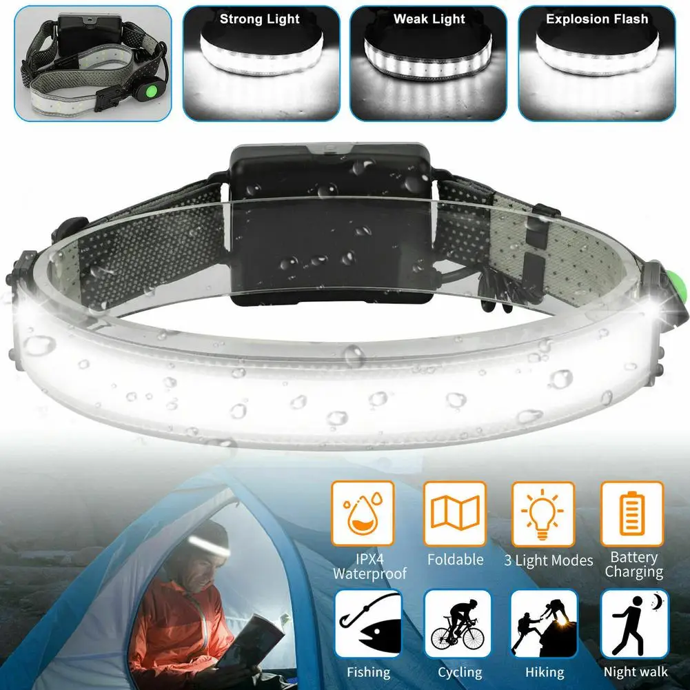 

Foldable Led Headlight 3 Mode Ipx4 Waterproof 3-level Dimming Work Light Bar Head Band Lamp Torch Flashlight