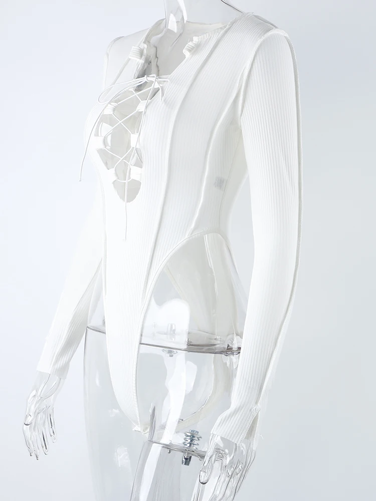 Женское трикотажное боди с длинным рукавом и завязками |