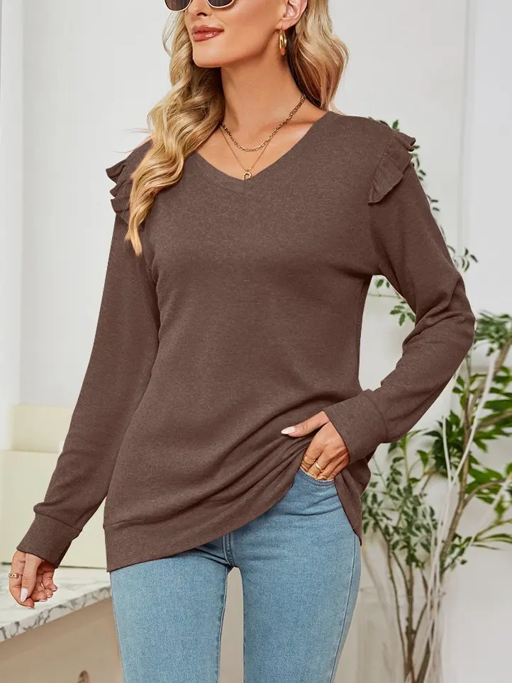 

И роскошные женские повседневные топы свободного кроя с V-образным вырезом и оборками, рубашки с цветочным рукавом для стильного образа.