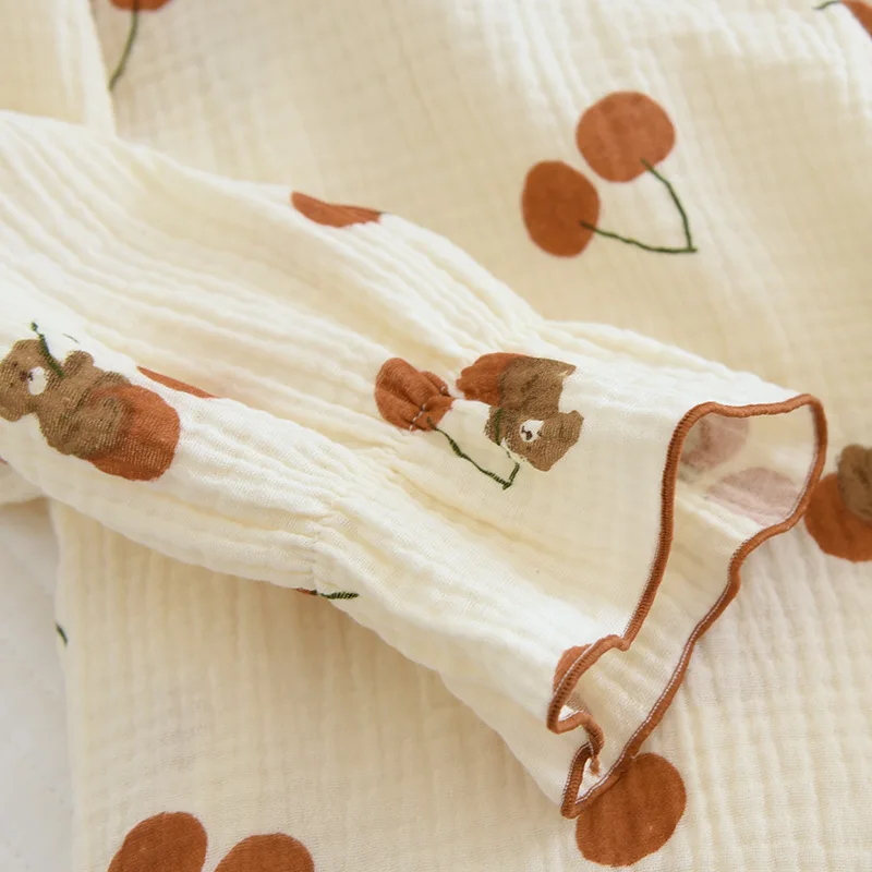 Pajama Set Women Woven Cotton Lotus Leaf Collar  Crepe Spring Thin Section Long Sleeve Pants Homewear Soft Yarn Autumn Clothes