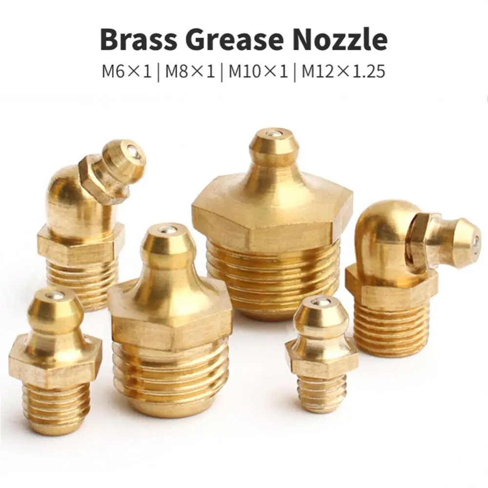 

10pcs Brass Grease Nozzle 0 45 90 Degree Miniature Grease Nozzle Linear Guide Slide Block Straight Bend Nozzle M6 M8 M10 M12