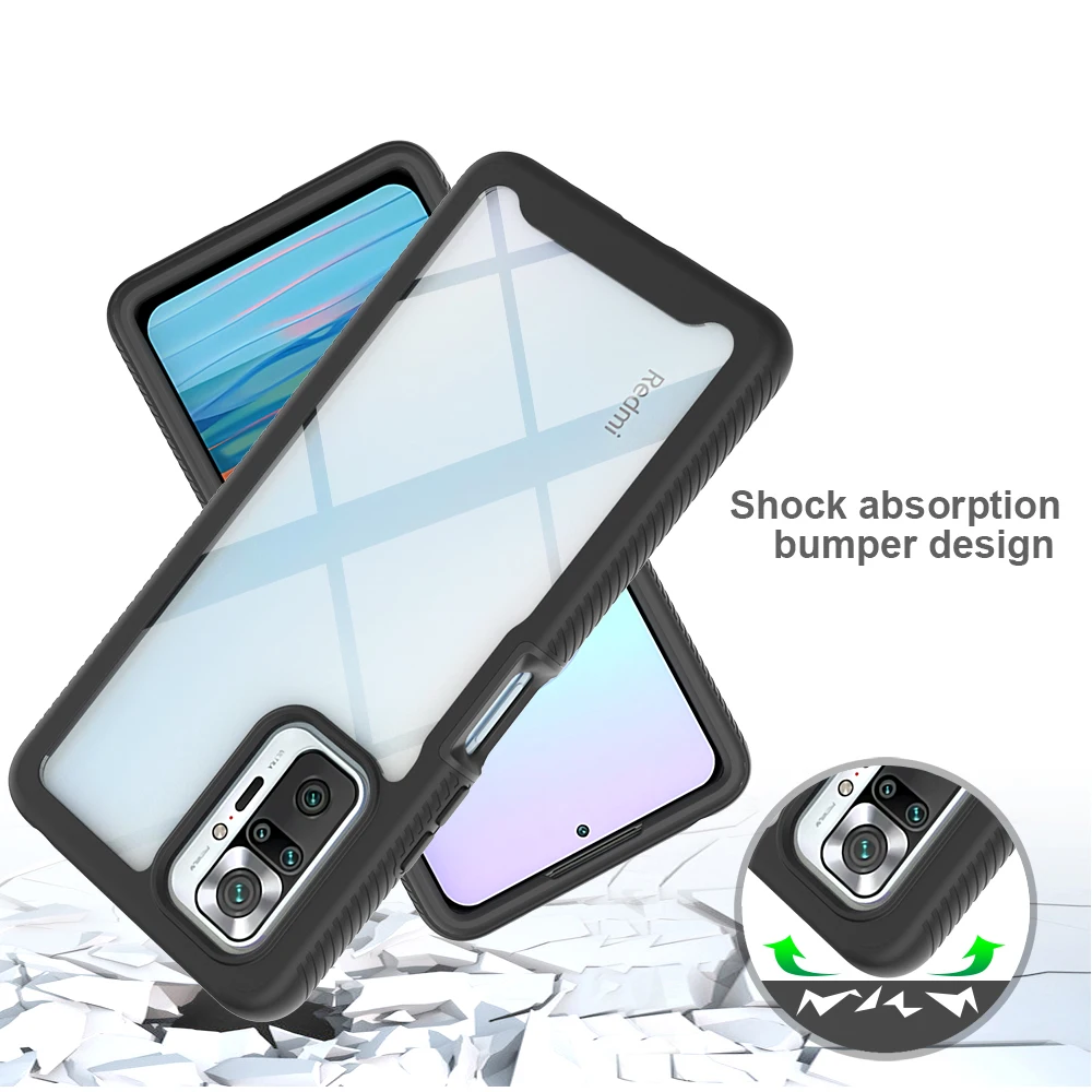2 in1 Hybrid Rugged Armor Shockproof Case For Xiaomi Redmi Note 10 Pro 11S 10S 11 Pro TPU Frame Transparent Acrylic Back Cover