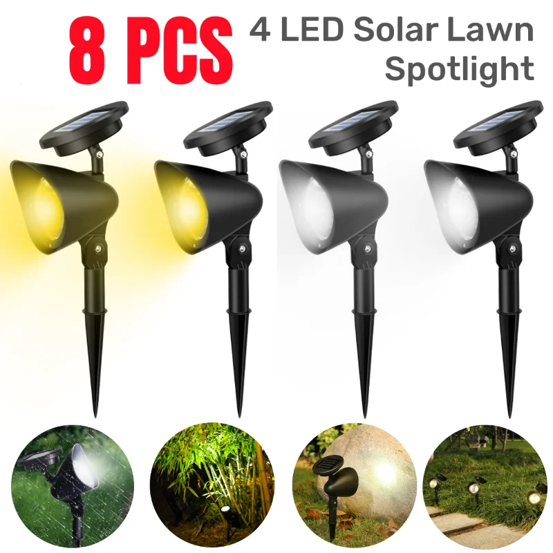 

8Pcs Solar Lawn Lamps Spotlights Outdoors IP65 Waterproof 4LED Landscape Lights Villa Garden Yard Powered Lighting Outside Decor