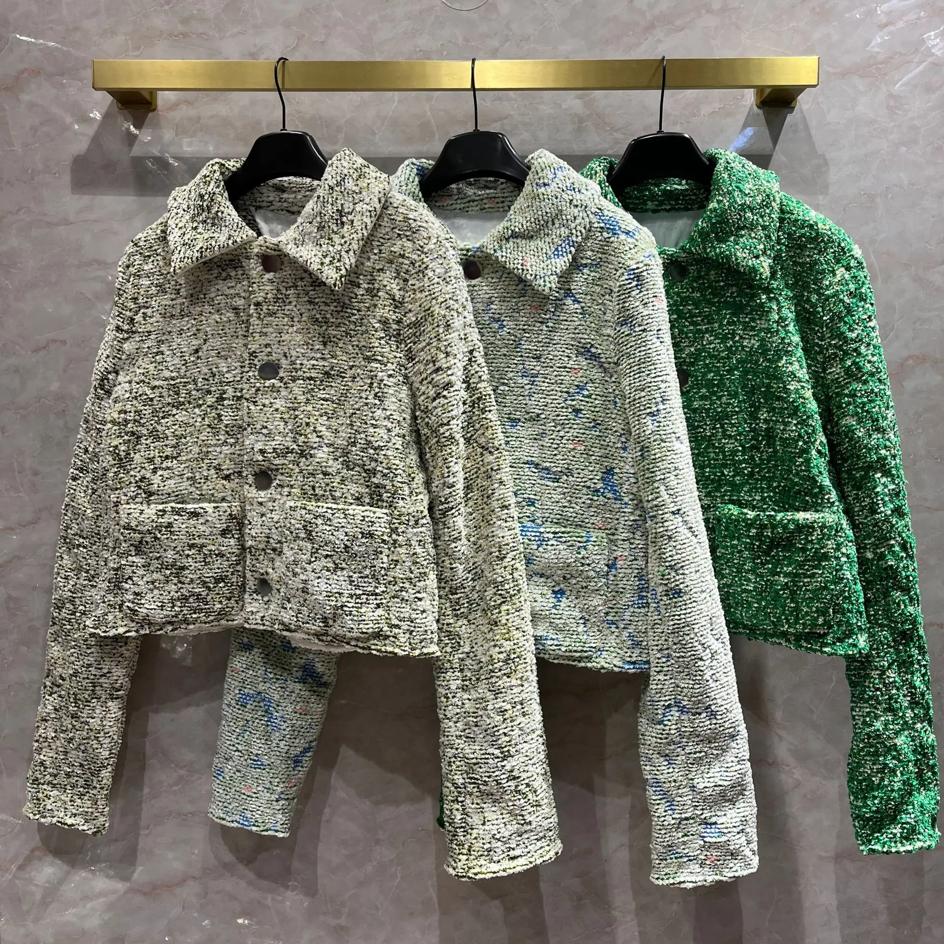 

Женское твидовое пальто с карманами, элегантное дизайнерское трикотажное пальто, осень 2022, C606