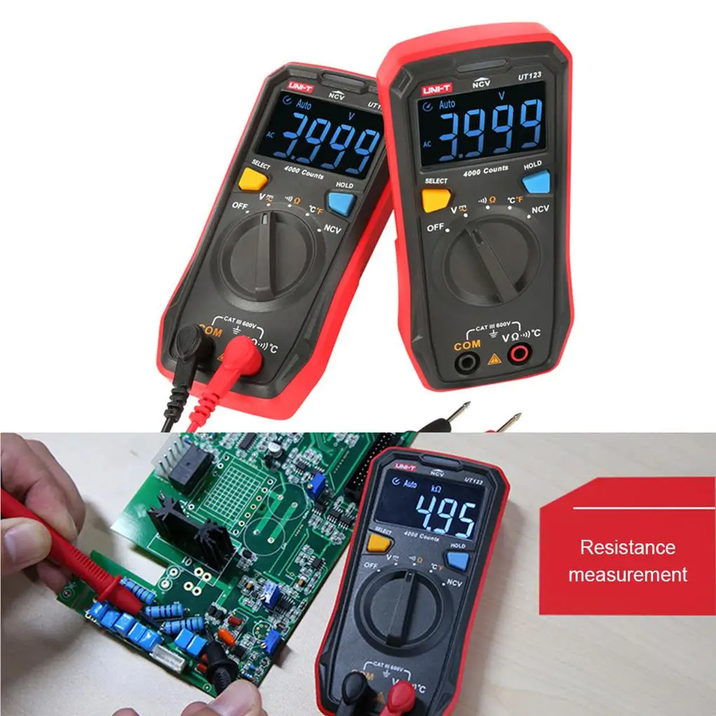 

UNI-T Auto Range Mini Digital Multimeter Temperature Tester UT123 Data Hold AC DC Voltmeter Pocket Voltage Ampere Ohm Meter