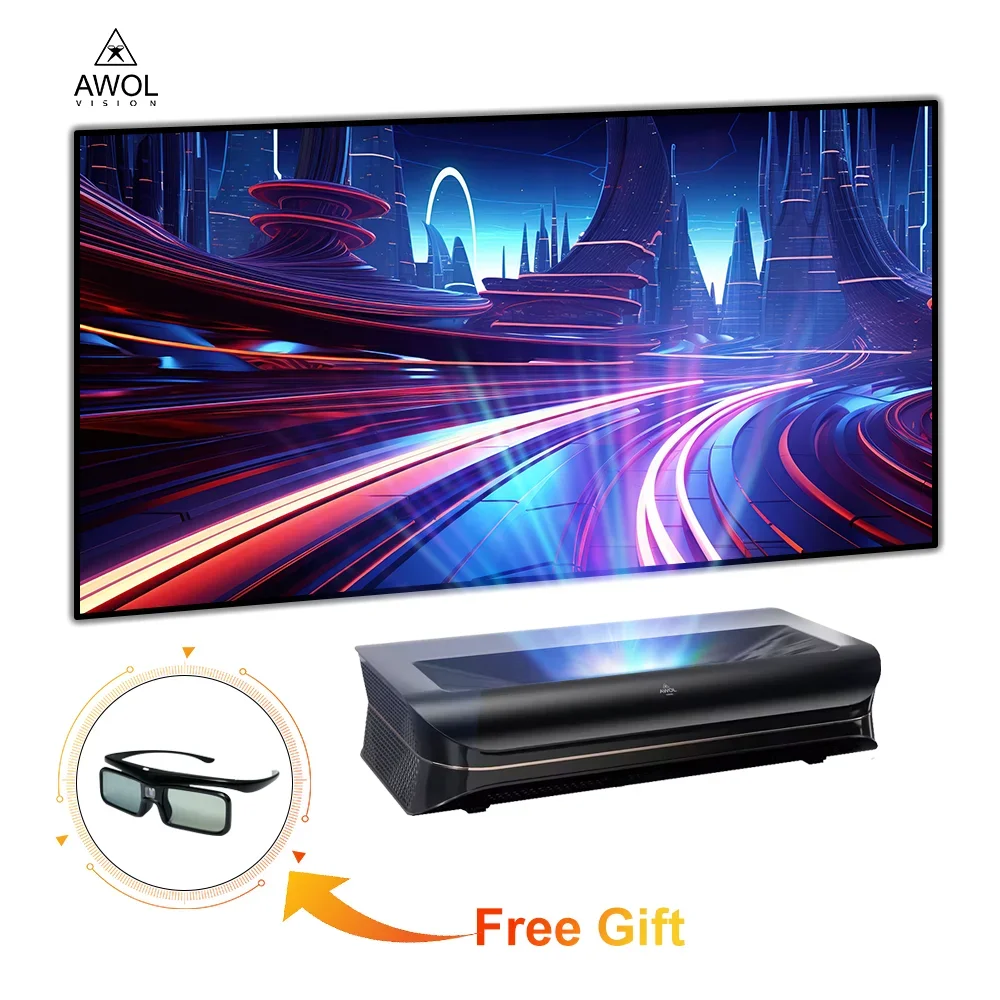 Фото Лидер продаж: Лазерный проектор AWOL 3000 3500 Pro Ultra Short Throw 4K для домашнего кинотеатра, HDR10+, 3D, с тройным лазером 4K №2