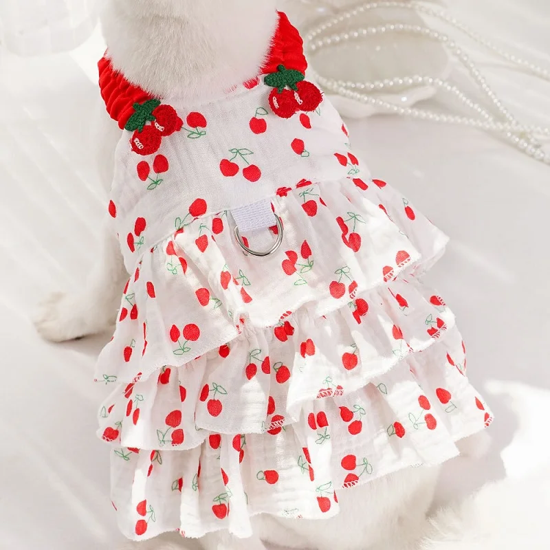 Фото Летнее платье-сарафан для собак Cherry Dog: хлопковая юбка на бретелях для чихуахуа, бишонов, йорков, костюм принцессы для собак, одежда для крупных пород №4
