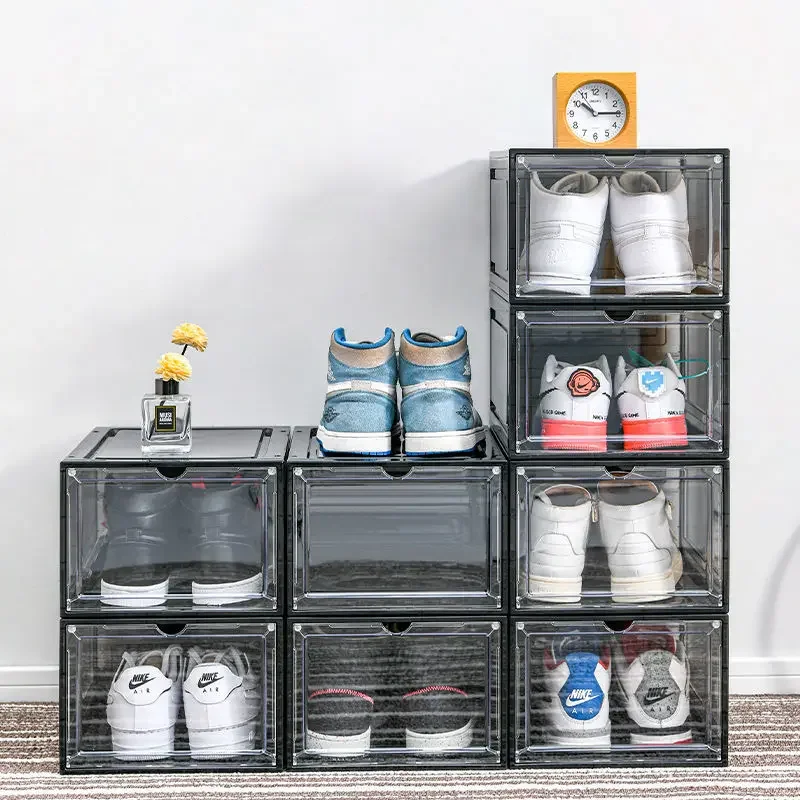 

10pcs Transparent Plastic Shoe Storage Boxes Clear Sneakers AJ Display Case High-tops Football Shoe Box Stackable Shoes Cabinet