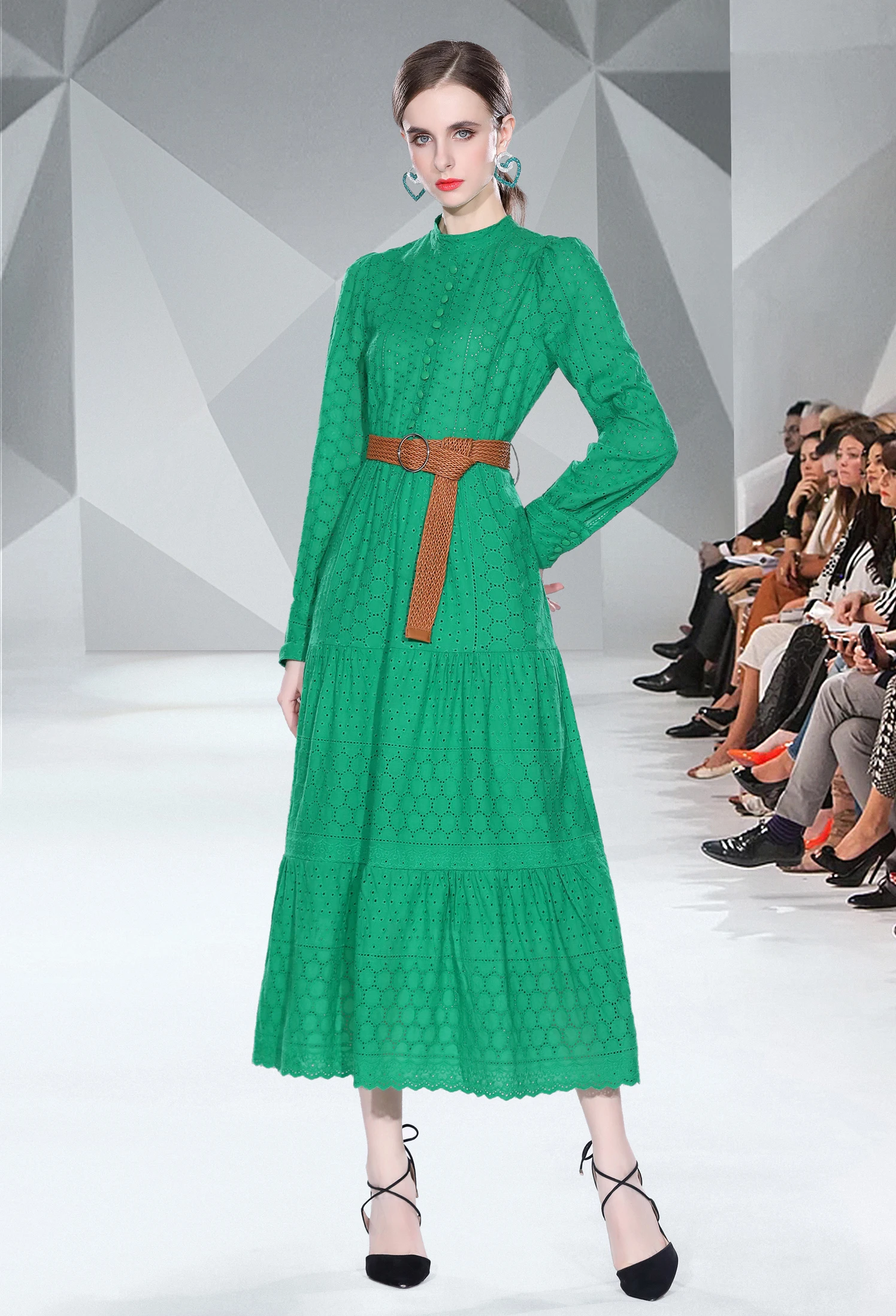 

Long Sleeve Hollow Out Dress 2022 Embroidery Fashion Long Dress Hook Flower Vintage Long Dresses for Women Party Wedding Summer